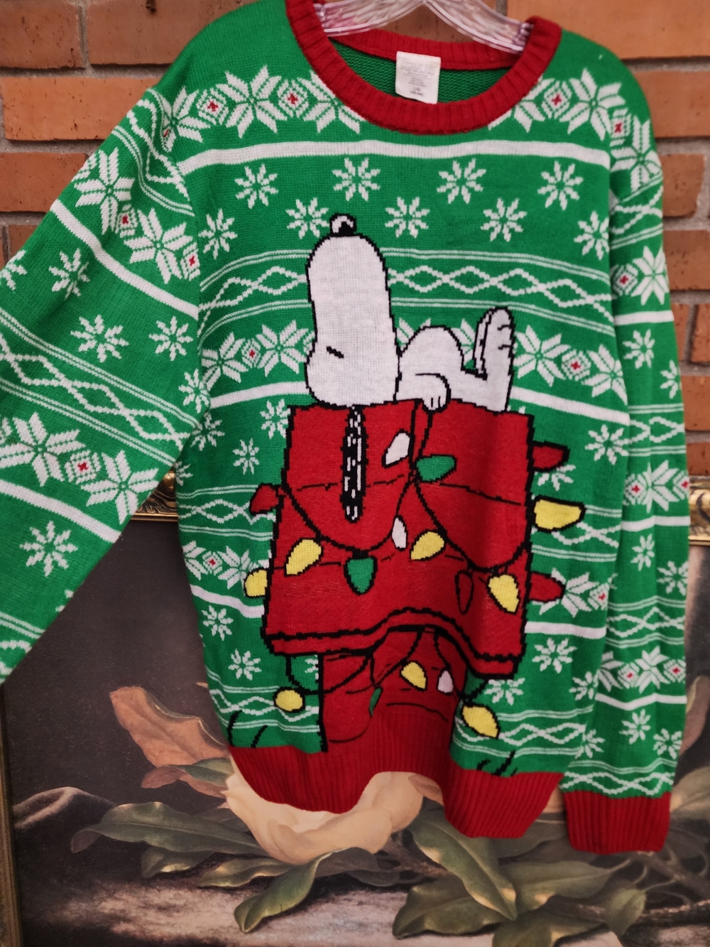 Peanuts Green & Red Snoopy Holiday Crewneck Sweater - Picture 5 of 9